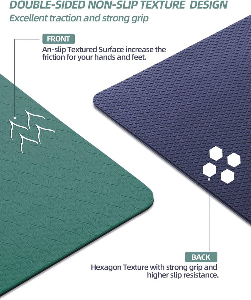 COOLMOON Yoga Mat Non Slip, Anti-Tear 1/4 Thick TPE Yoga Mats for Women and Men, 72"x24" Exercise & Fitness Mat with Carrying Strap, Workout Mats for Yoga, Pilates and Floor Exercise - Image 2